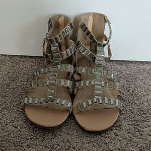 Tan rhinestone shoes